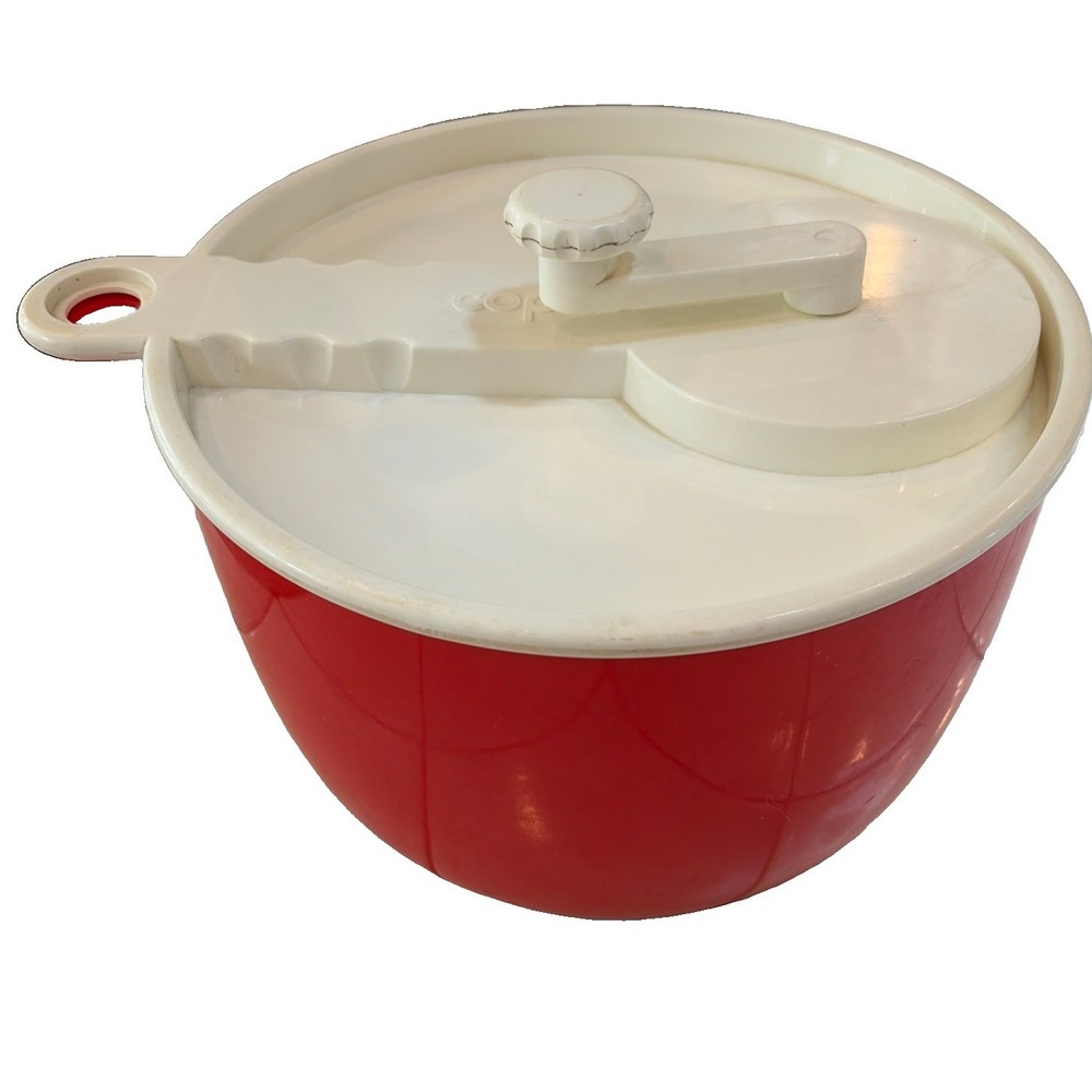 Vintage Copco Large Red Salad Spinner White Lid  Sam Leibowitz Kitchenware